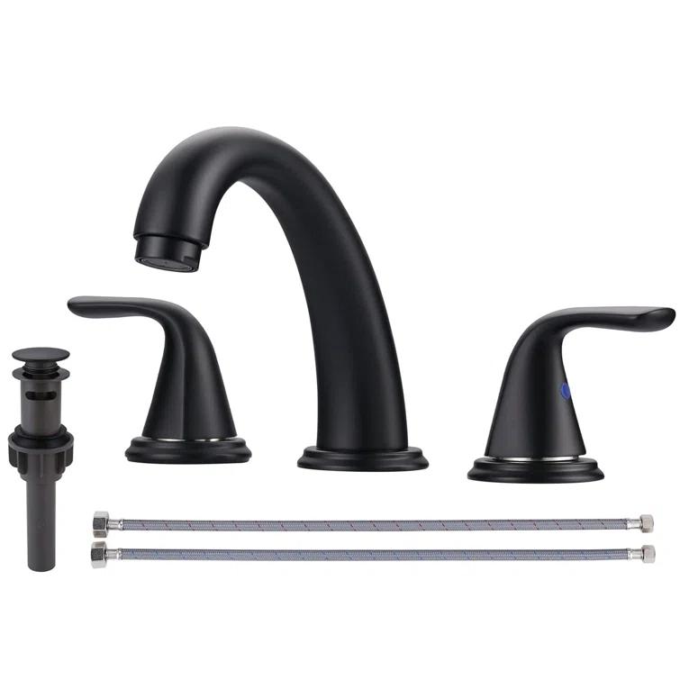 Aleasha Widespread Bathroom Sink Faucet, 3 Hole Faucet With Pop-Up Drain