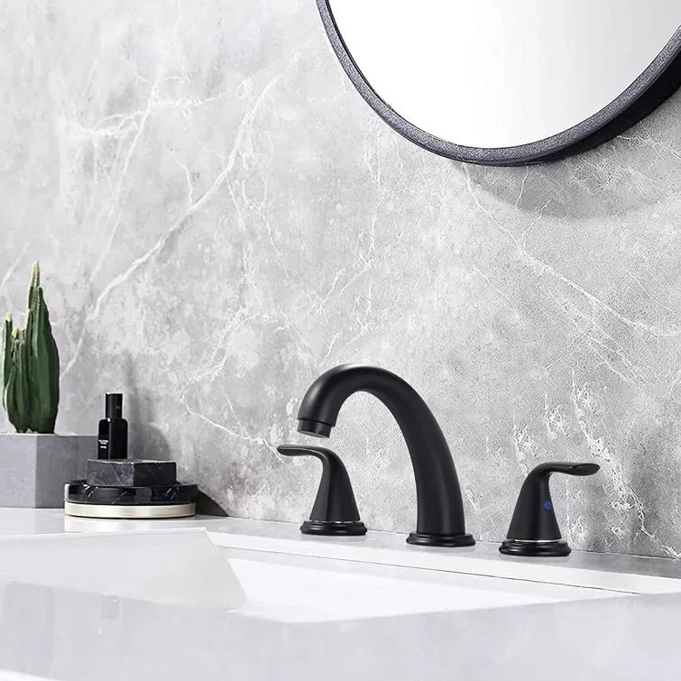 Aleasha Widespread Bathroom Sink Faucet, 3 Hole Faucet With Pop-Up Drain