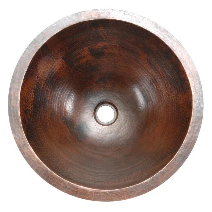 17" Round Under Counter Hammered Copper Bathroom Sink