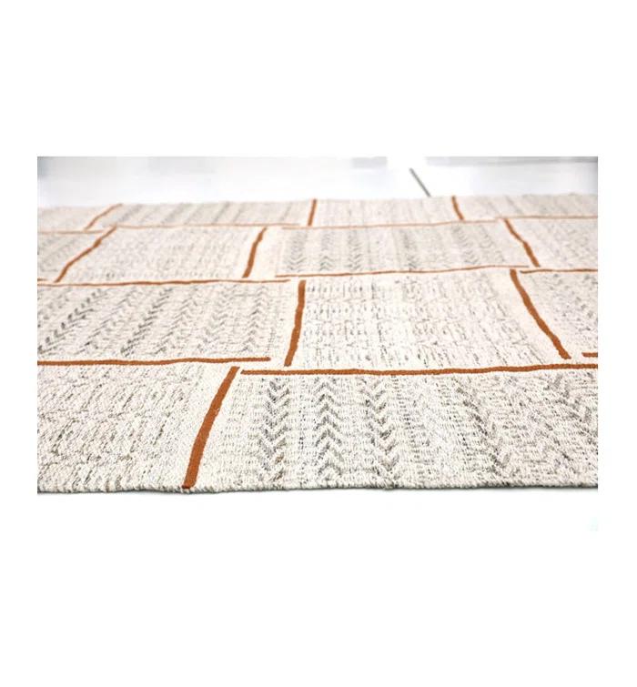 Ivory and Orange Rectangular Synthetic Indoor/Outdoor Rug