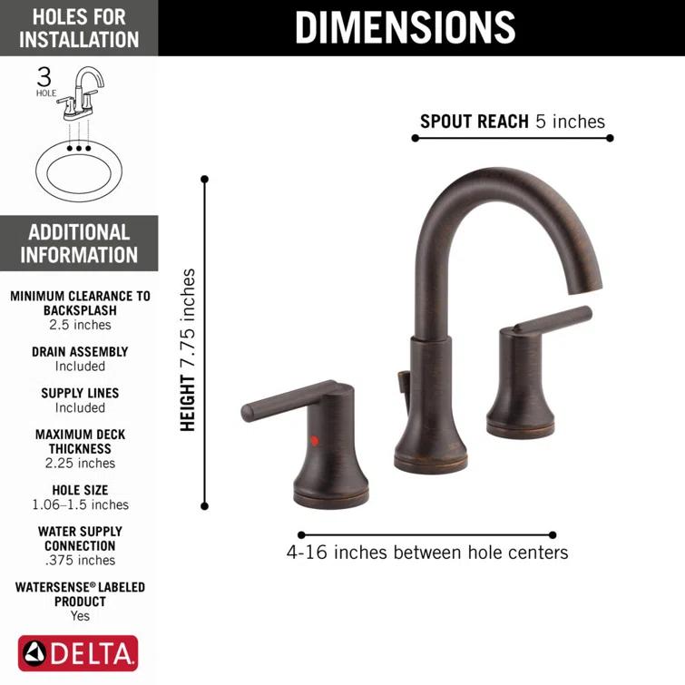 Trinsic Widespread Bathroom Faucet 3 Hole, 2-handle Bathroom Sink Faucet with Drain Assembly