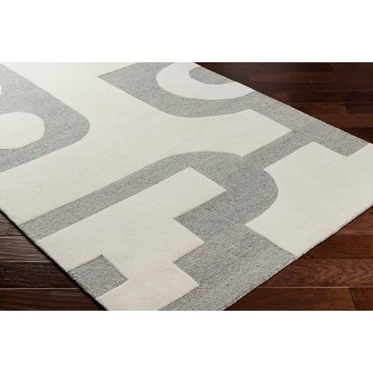 Wingrove Abstract Hand Tufted Wool Area Rug in Gray