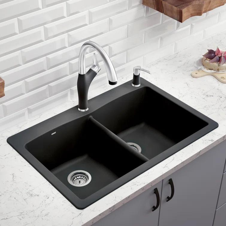 Diamond SILGRANIT 33" L x 22" W Double Bowl Drop-In/Undermount Kitchen Sink