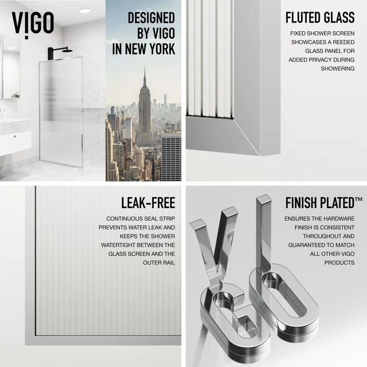 Meridian 34" W x 74" H Fixed Framed Shower Screen with 3/8" Glass