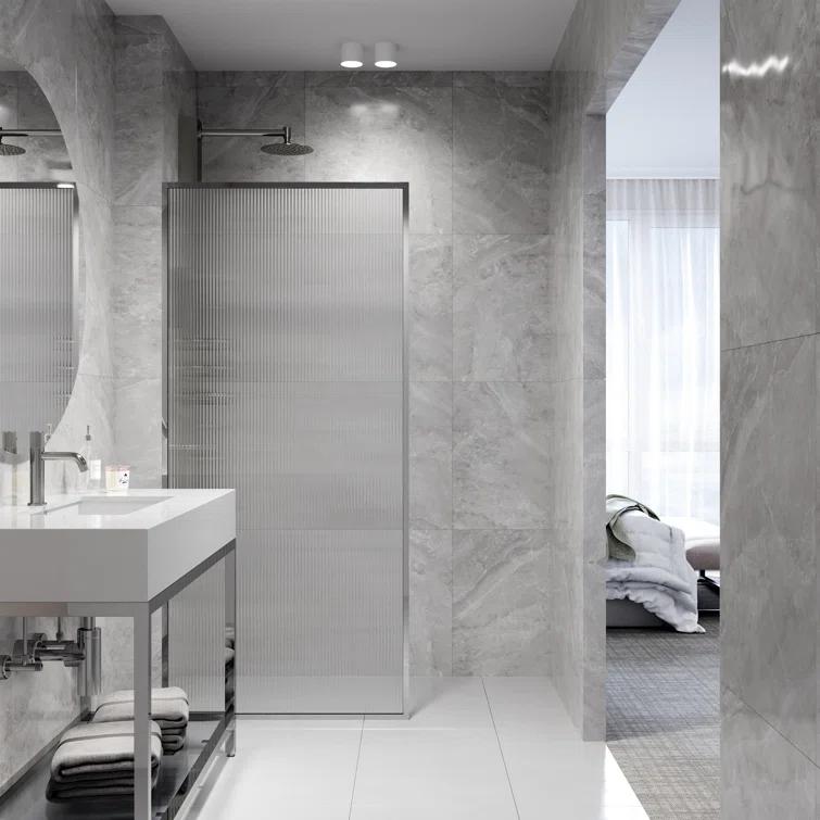 Meridian 34" W x 74" H Fixed Framed Shower Screen with 3/8" Glass
