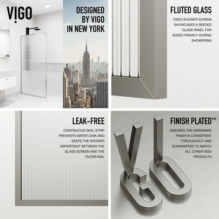 Meridian 34" W x 74" H Fixed Framed Shower Screen with 3/8" Glass