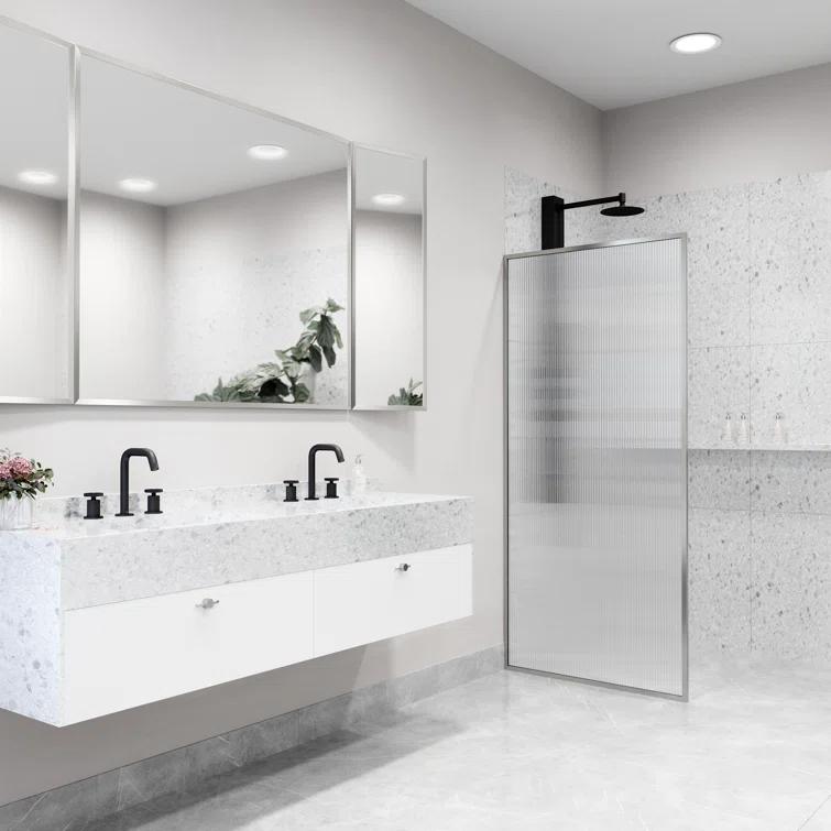 Meridian 34" W x 74" H Fixed Framed Shower Screen with 3/8" Glass