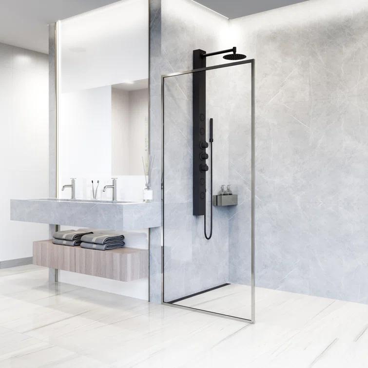 Meridian 34" W x 74" H Fixed Framed Shower Screen with 3/8" Glass