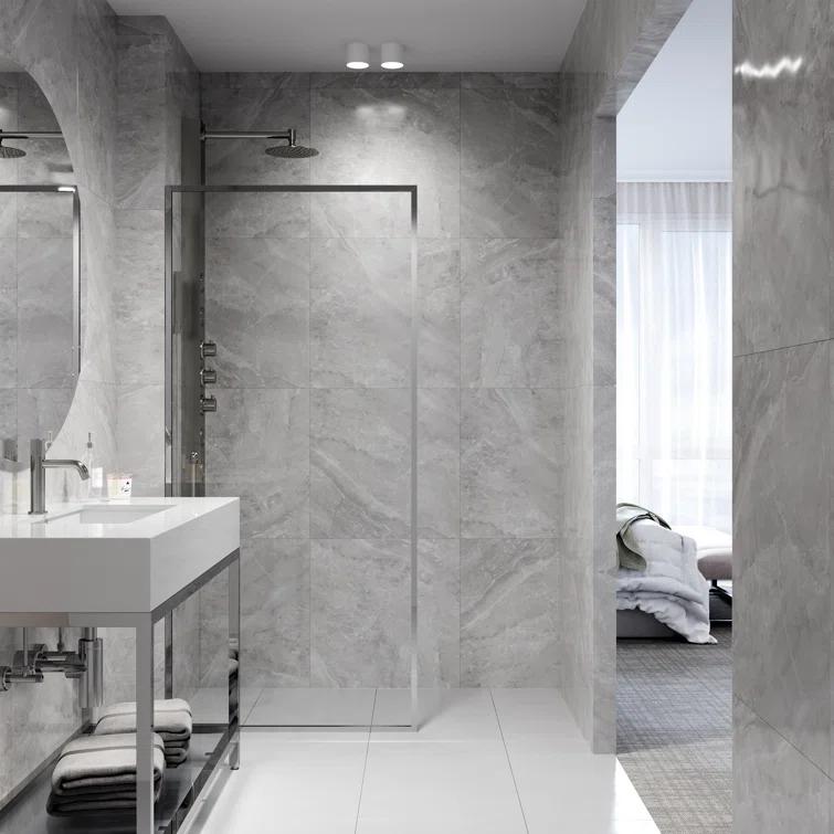 Meridian 34" W x 74" H Fixed Framed Shower Screen with 3/8" Glass