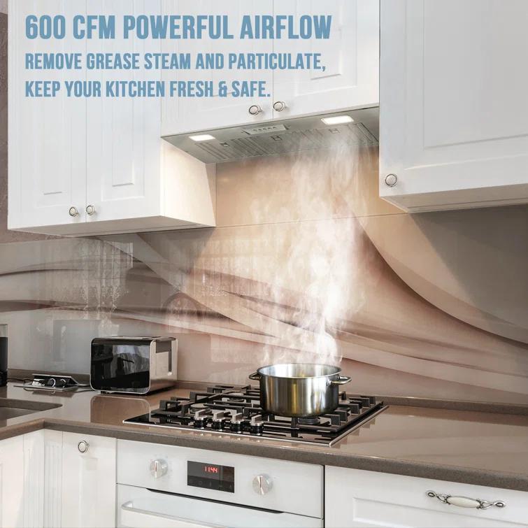 Range Hood Insert/Built-In 36 Inch, 6'''' Duct 3-Speeds 600 CFM Stainless Steel Vent Hood With LED Lights