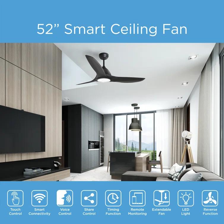 ONE Smart Modern All Season 52" Ceiling Fan with LED Light, Remote, Reversible and Compatible with Alexa/Google 6 Speeds and Light Kit included