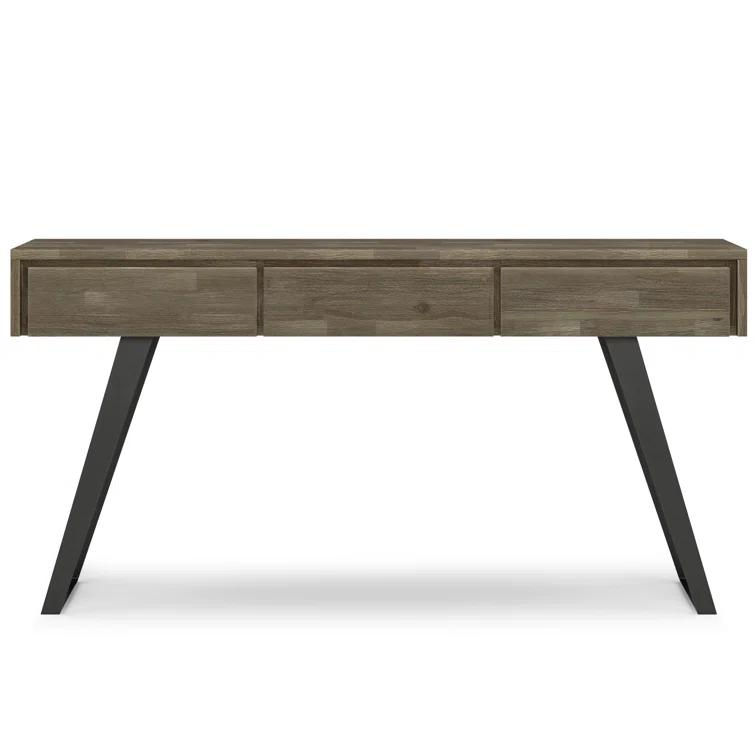Lowry 60"W Solid Wood Modern Industrial Storage Console Table with 3 Storage Drawers and Metal Legs