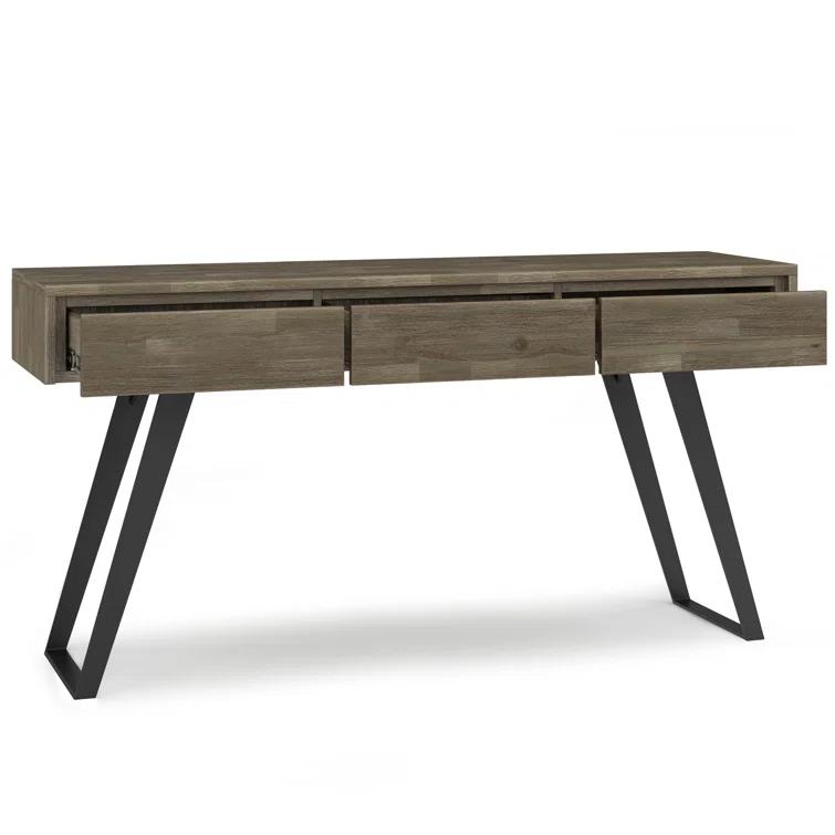 Lowry 60"W Solid Wood Modern Industrial Storage Console Table with 3 Storage Drawers and Metal Legs