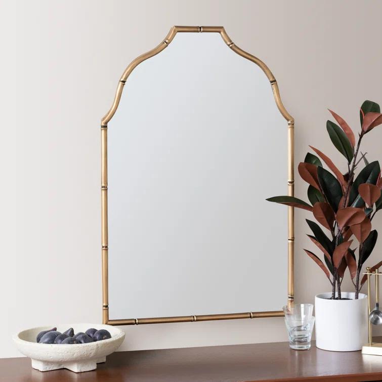 Elegant Gold Metal Framed Arch Vanity Wall Mirror