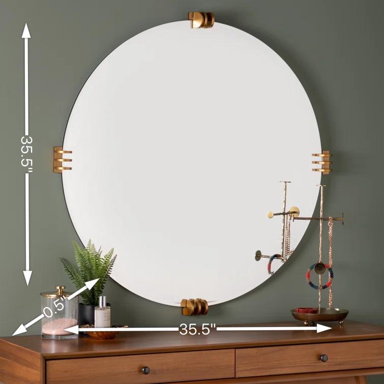Aubrey 30" Round Frameless Gold Wall Mirror