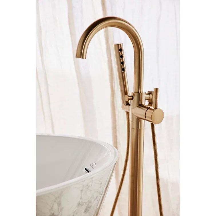 Sleek Modern 40'' Black Brass Floor Mounted Tub Filler with Handshower