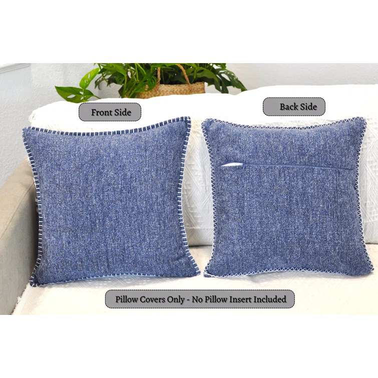Oveesha Tassel Soft Chenille Throw Pillow Covers With Stitched Edge (Set of 2)