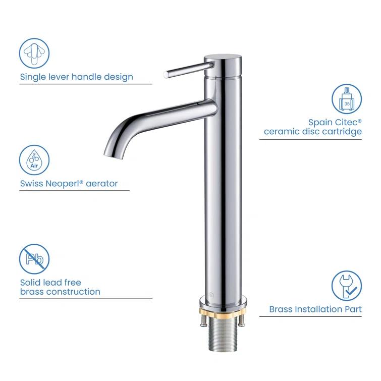 KIBI C-KBF1009CH-KPW101CH Circular Vessel Sink Faucet Single-handle Bathroom Faucet