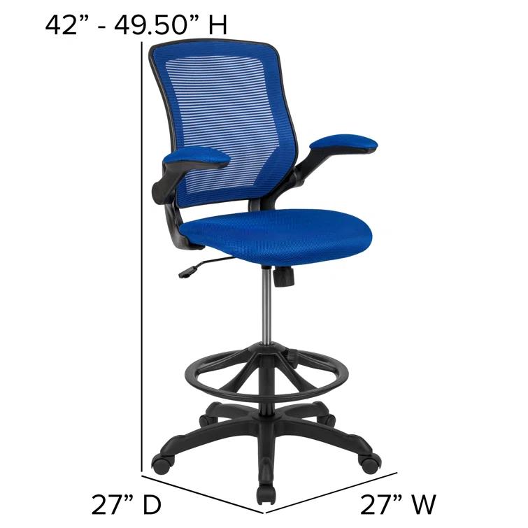 Mid-Back Mesh Ergonomic Drafting Chair with Foot Ring and Flip-Up Arms