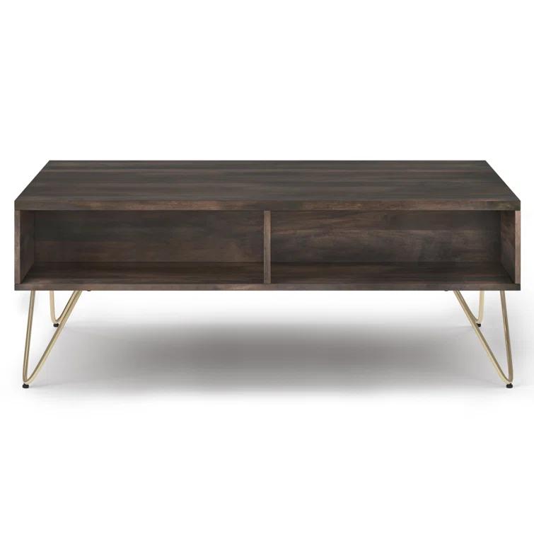 Hunter 48"W Solid Wood Industrial Lift Top Coffee Table with Hidden Storage and Metal Hairpin Legs