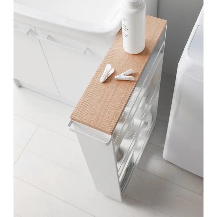 Yamazaki Tower White Rolling Slim Storage Cart With Handle