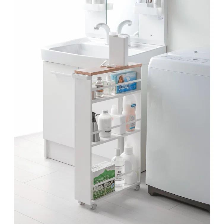 Yamazaki Tower White Rolling Slim Storage Cart With Handle