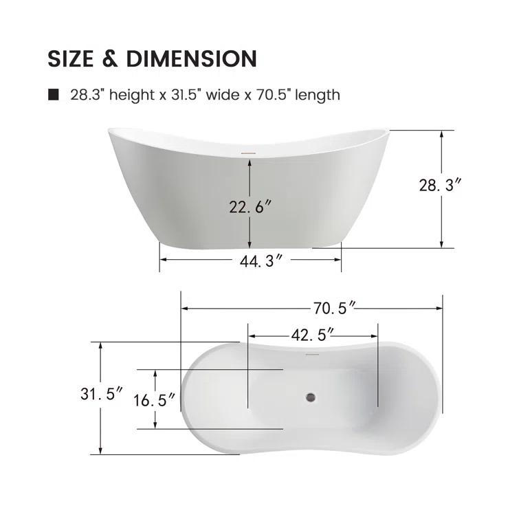 Ophelia 71" x 32'' Freestanding Soaking Acrylic Bathtub