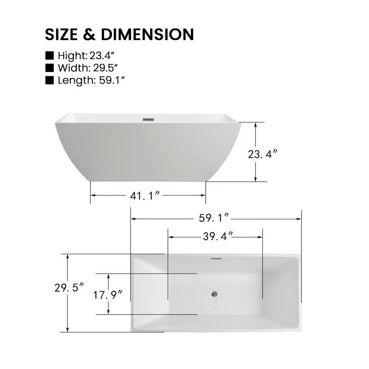 Lydia 59" x 30" Freestanding Soaking Bathtub