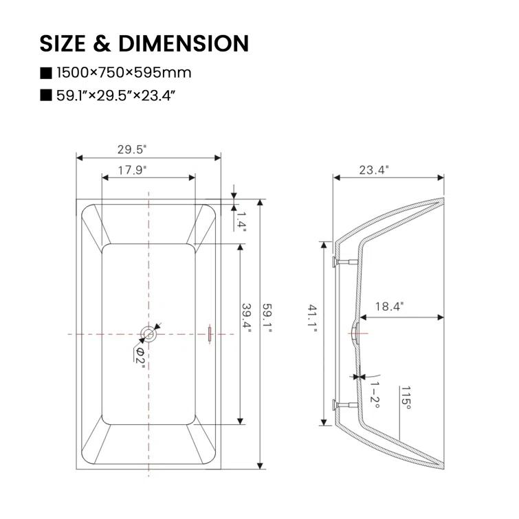 Lydia 59" x 30" Freestanding Soaking Bathtub