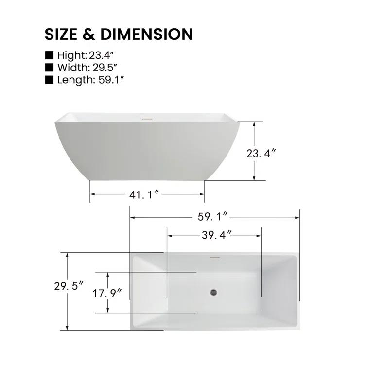 Lydia 59" x 30" Freestanding Soaking Bathtub