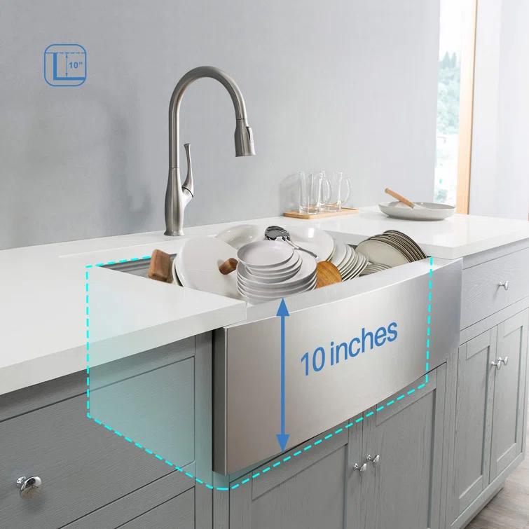 KIBI 33'' L Farmhouse / Apron Single Bowl Stainless Steel Kitchen Sink K1-SF33T