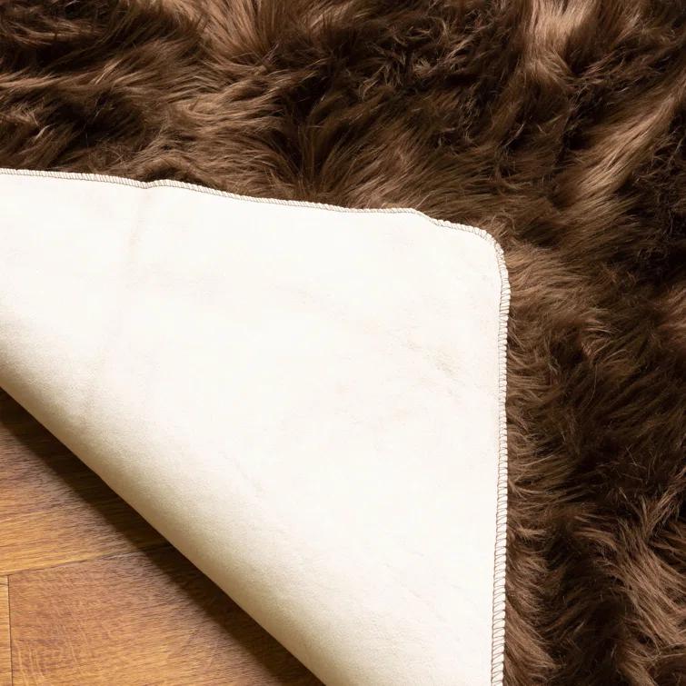 Diller Dark Brown Faux Fur Machine Washable Shag Fluffy Area Rug