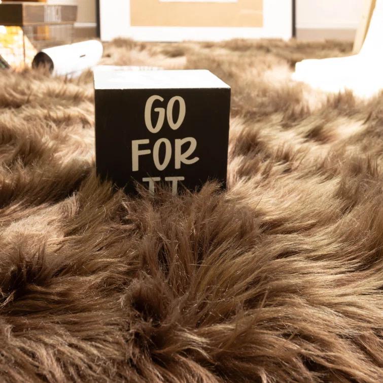Diller Dark Brown Faux Fur Machine Washable Shag Fluffy Area Rug