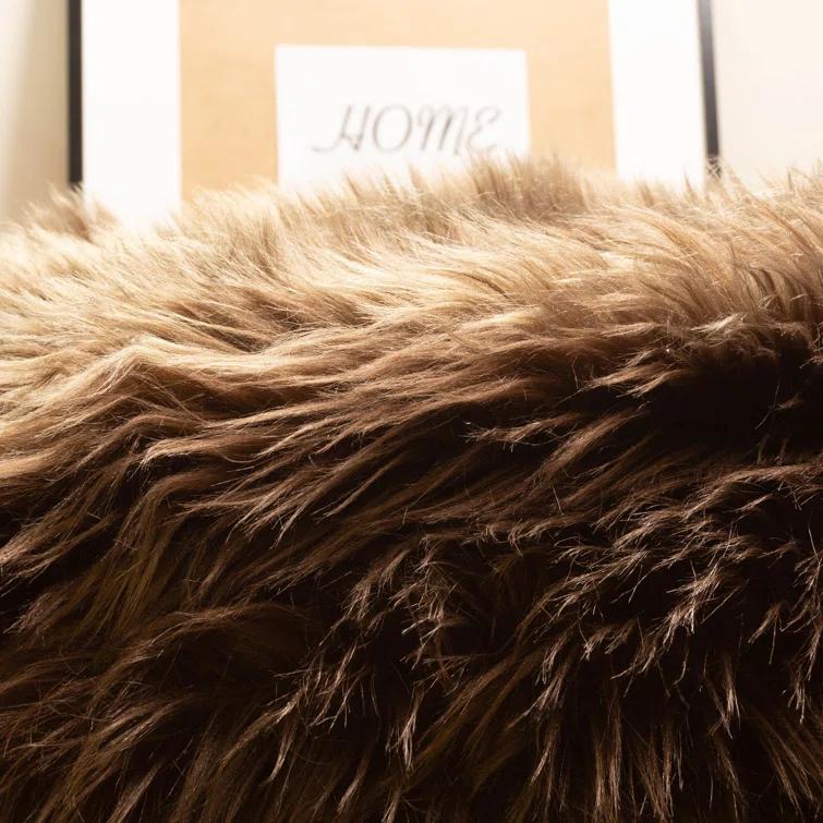 Diller Dark Brown Faux Fur Machine Washable Shag Fluffy Area Rug