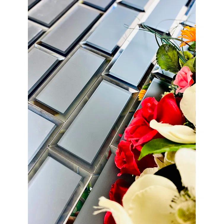 Abolos Frosted Reflections 3 in. x 6 in. Matte Glass Mirror Beveled Subway Decorative Kitchen & Bathroom Wall Tile