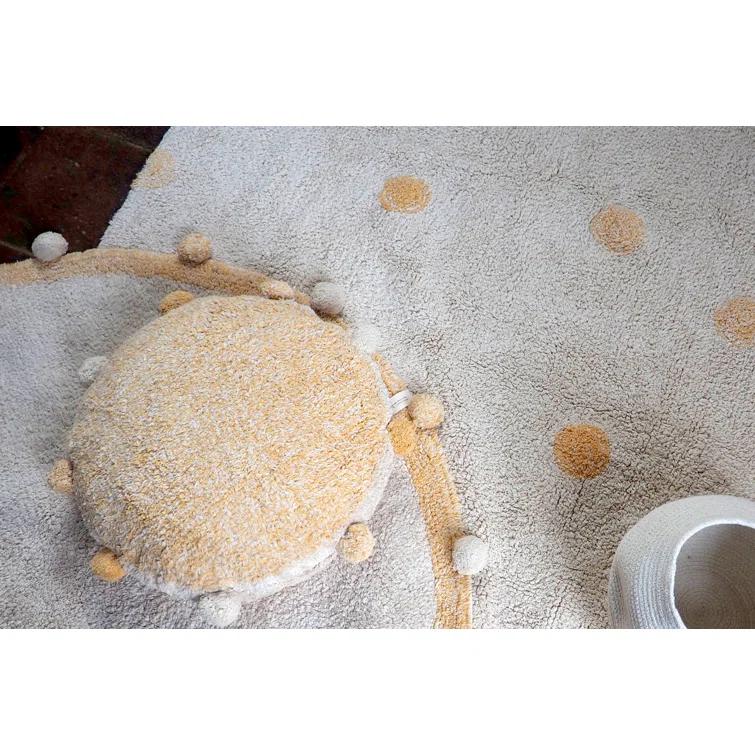 Polka Dots Handmade Tufted Rectangle 4' x 5'3" Cotton Area Rug in White/Yellow