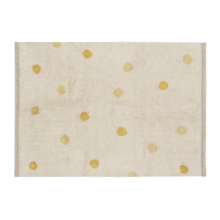 Polka Dots Handmade Tufted Rectangle 4' x 5'3" Cotton Area Rug in White/Yellow