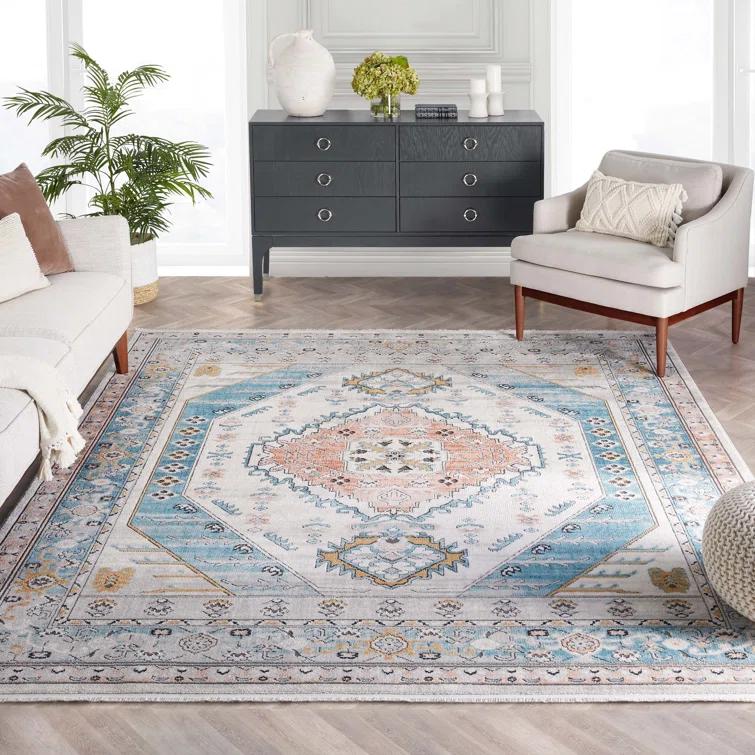 Espinal Oriental Blue/Ivory Area Rug