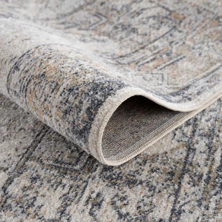 Medallion Design Performance Beige Machine Washable Area Rug