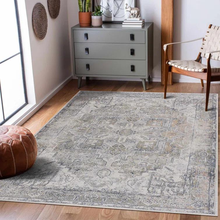 Medallion Design Performance Beige Machine Washable Area Rug