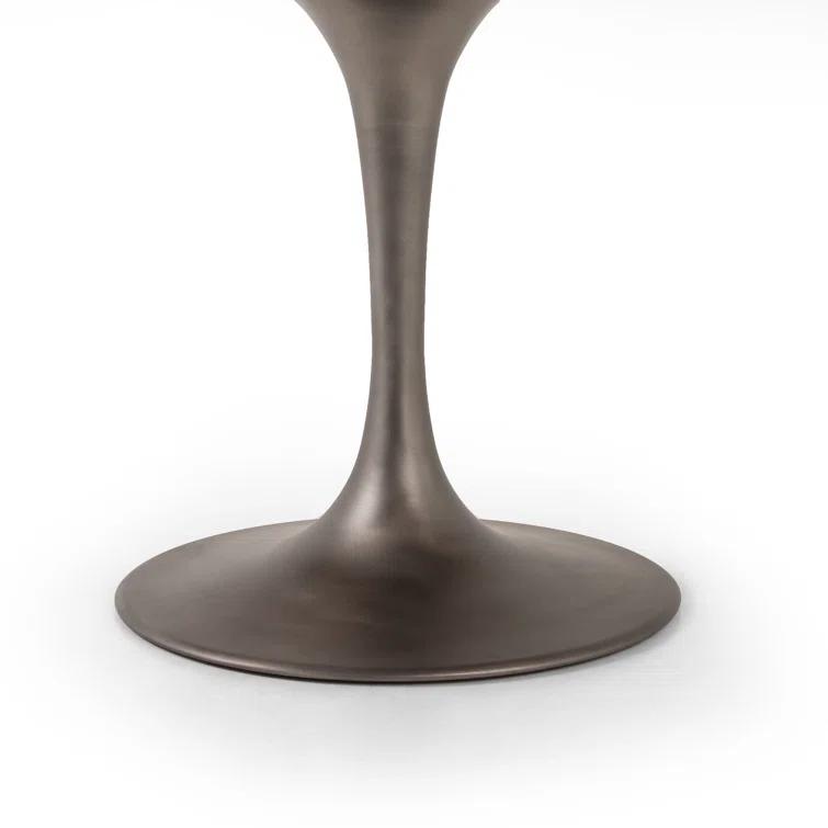 Round Oak and Iron Dining Table with Gold Accents
