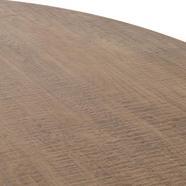 Round Oak and Iron Dining Table with Gold Accents