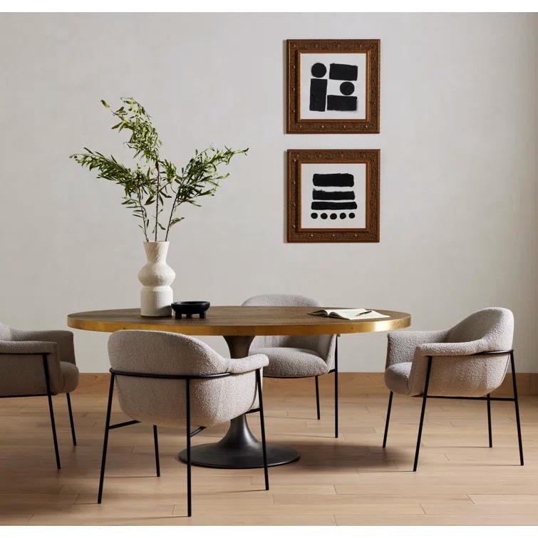 Round Oak and Iron Dining Table with Gold Accents