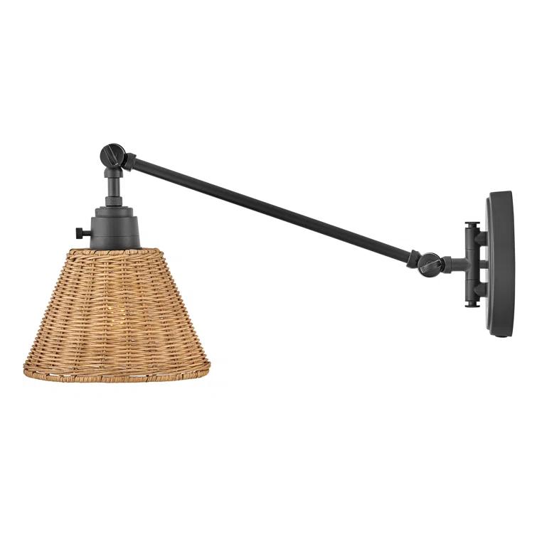 Lennon Plug-In Task Sconce - Black and Natural Rattan