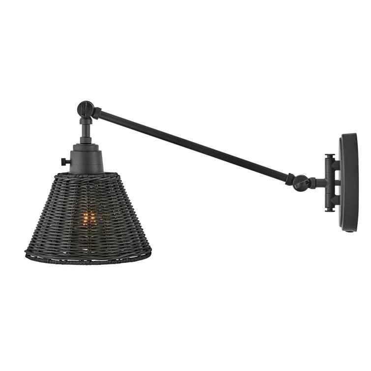 Lennon Plug-In Task Sconce - Black and Black Rattan