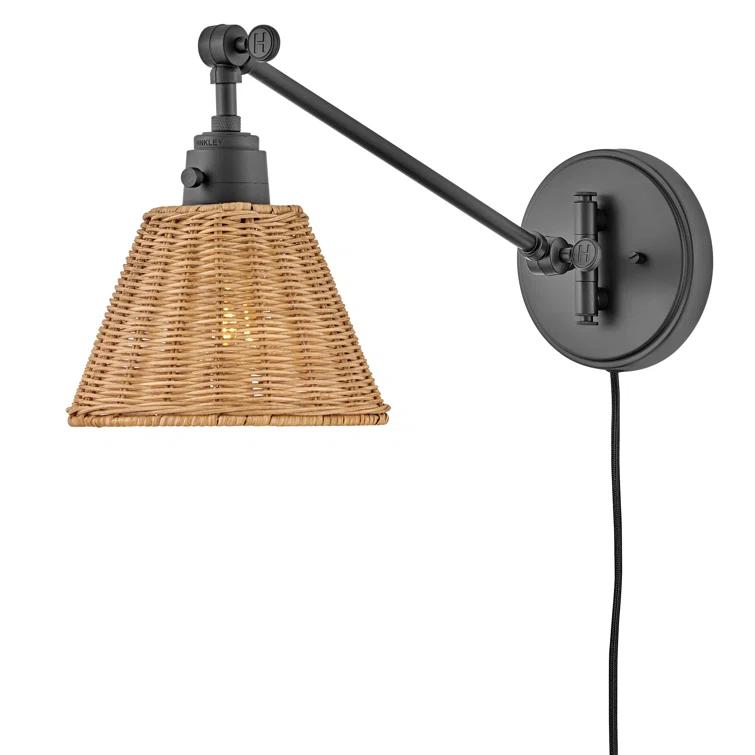 Lennon Plug-In Task Sconce - Black and Natural Rattan