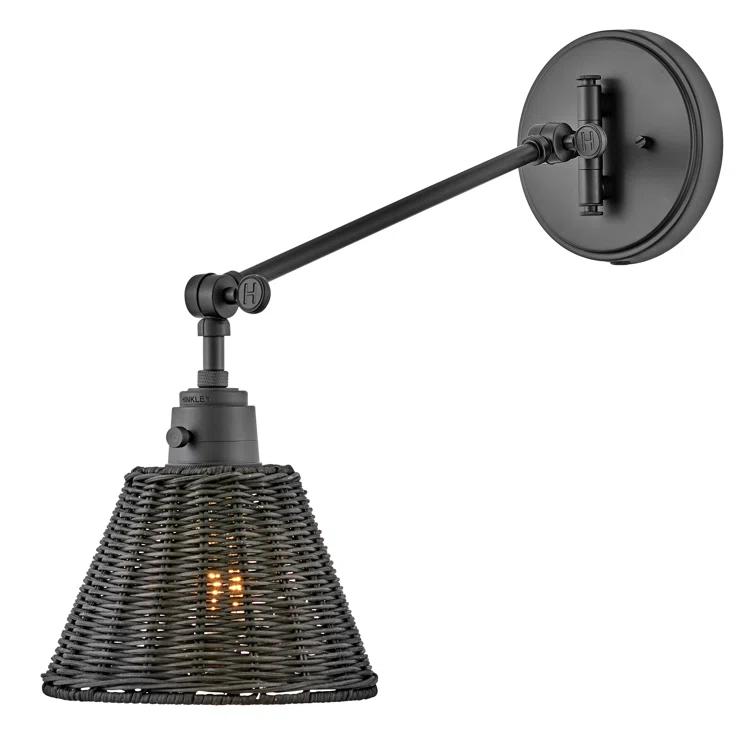 Lennon Plug-In Task Sconce - Black and Black Rattan