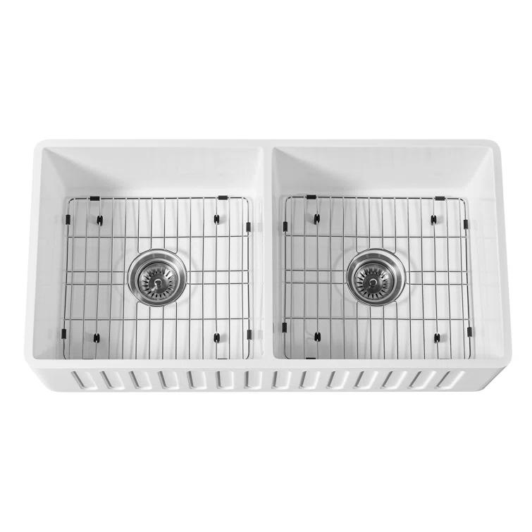 Westbrass BK236KS18-6220 36'' L Farmhouse / Apron Double Bowl Kitchen Sink