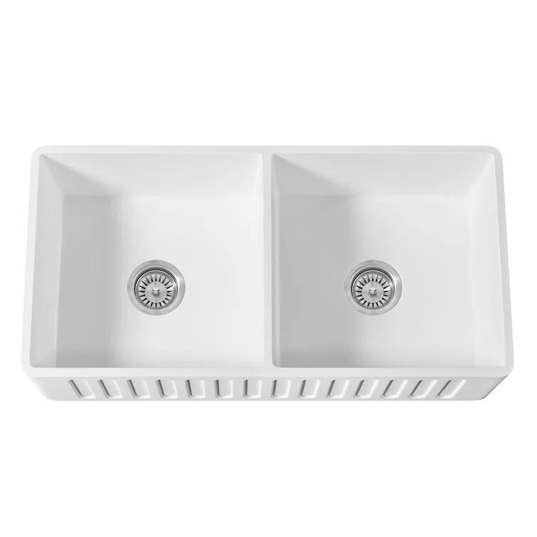 Westbrass BK236KS18-6220 36'' L Farmhouse / Apron Double Bowl Kitchen Sink