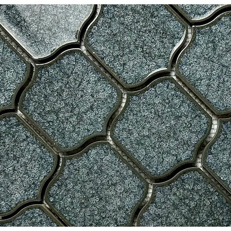 Classical Lantern Blue Ornate 12" x 12" Straight Edge Porcelain Mosaic Tile